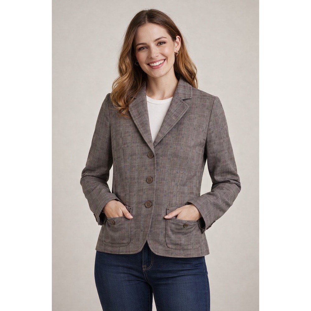 Next UK Tailored Plaid Blazer Jacket Size S Brown Multi Button Front Pockets